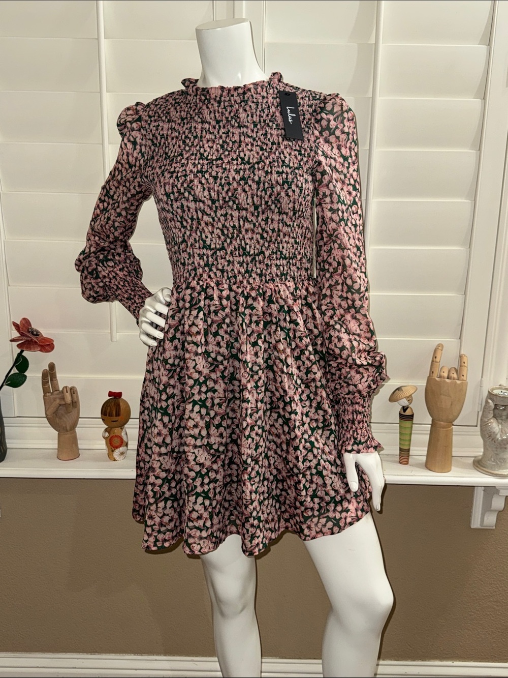 Lulus Floral Forever Green and Pink Floral Print Smocked Skater Dress